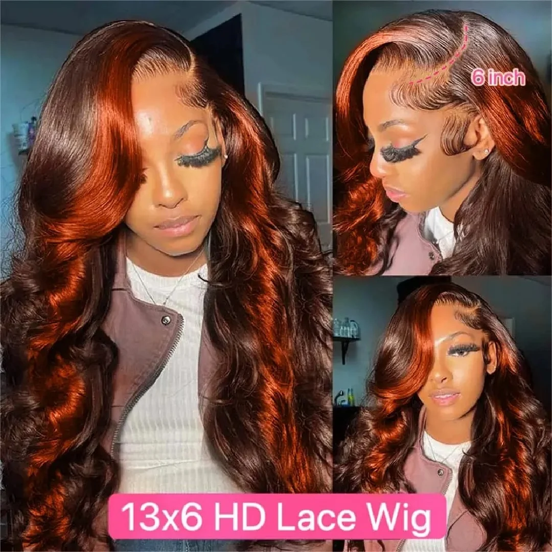 30 32 Inch Highlight 13x6 HD Lace Front Wigs Human Hair Ginger Orange 1B/350 Wet And Wavy 13x5 Body Wave Ombre Wig For Women image 5