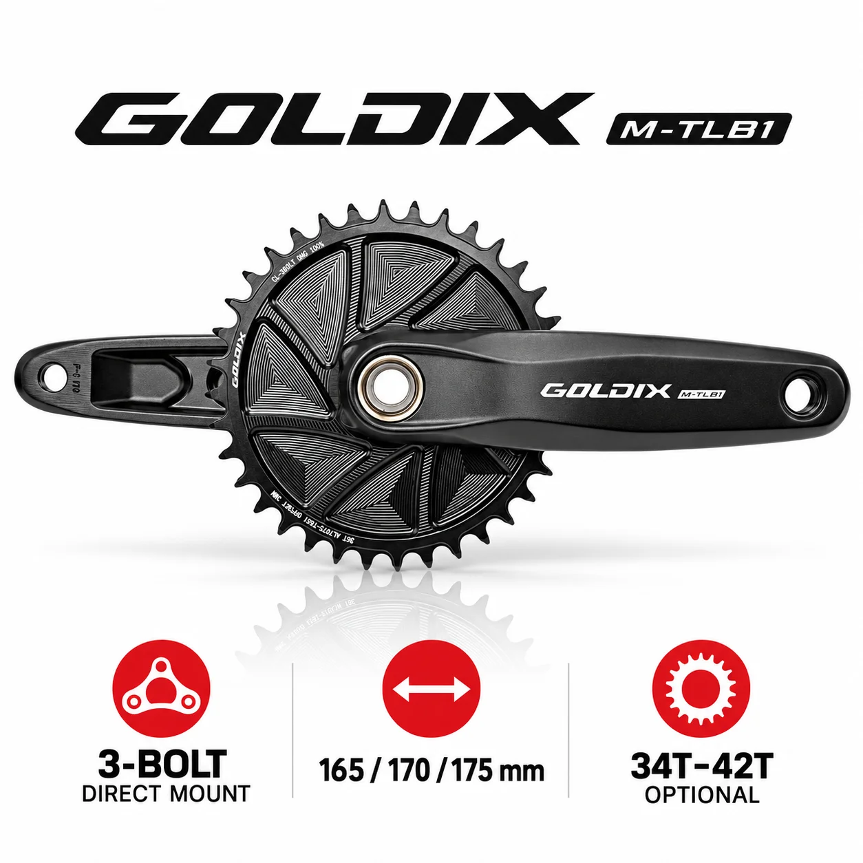 GOLDIX High-strength Bicycle Crankset 165/170/175mm Forged Alloy Crank Arm 3Bolt Direct Mount Narrow-wide Chainring For MTB Bike