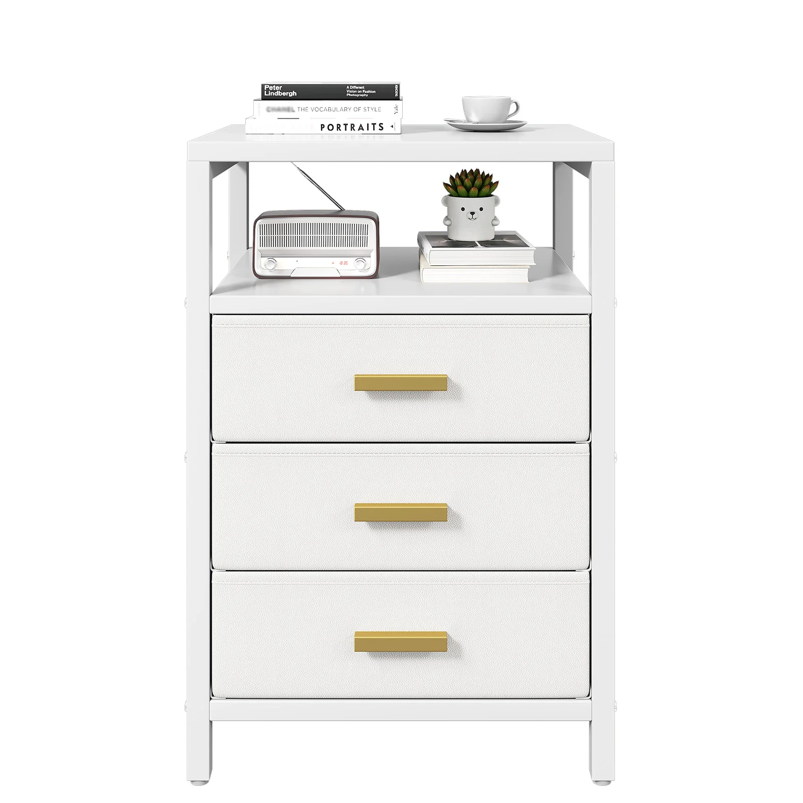 

Nightstand Set with 3 Fabric Drawers,Modern Bedside Table with Double Display Shelves, Sturdy Frame Storage Cabinet for Bedroom