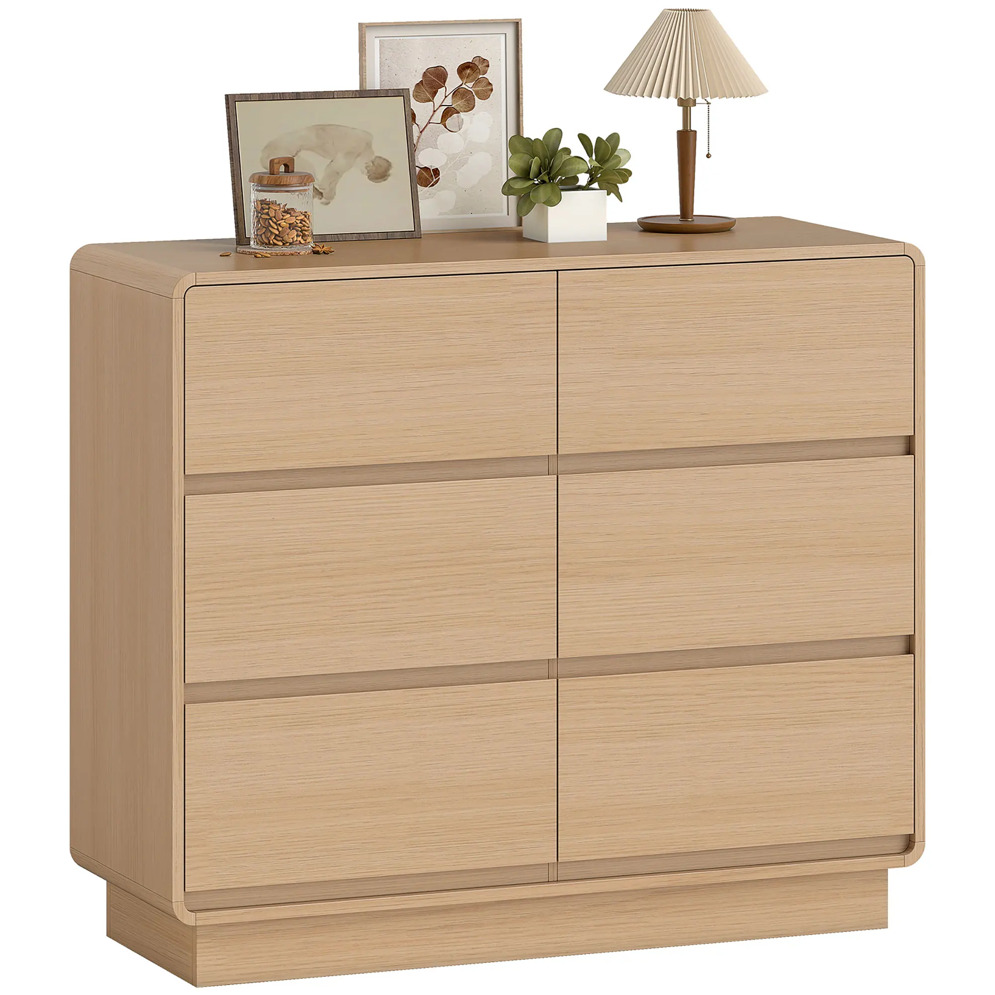 Buffet de 100 cm avec 6 tiroirs, commode pour cuisine, salon, salle à manger, en bois naturel