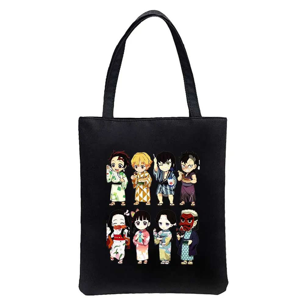 Cute Kimetsu No Yaiba Anime Demon Slayer Cartoon Printed Tote Bags for Women Shopping Bag Large Capacity Reusable Handbags