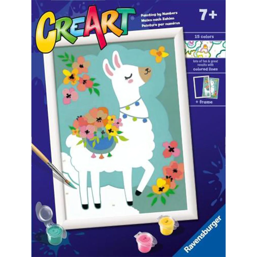 RAVENSBURGER CREART KIT PAINTING LLAMA WITH FLOWERS, 23942, original, toys, boys, girls, gifts, collector, store, new, games, family, puzzle