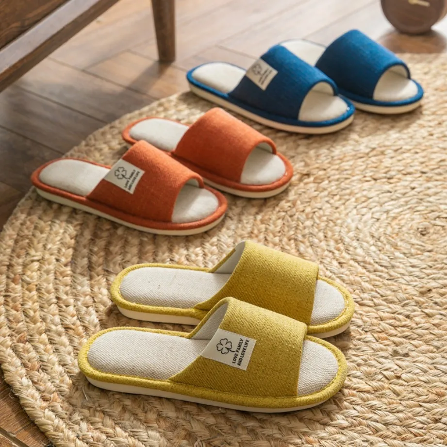 Color Linen Indoor Shoes Sh128 Men's and Women's Indoor Slippers Office Slippers Floor Noise Reduction Living Room Men's Slippers Women's Slippers