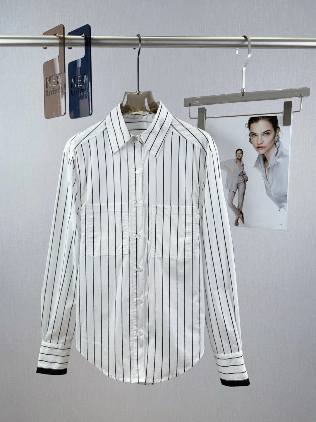 

Cotton casual women's long sleeve striped shirt