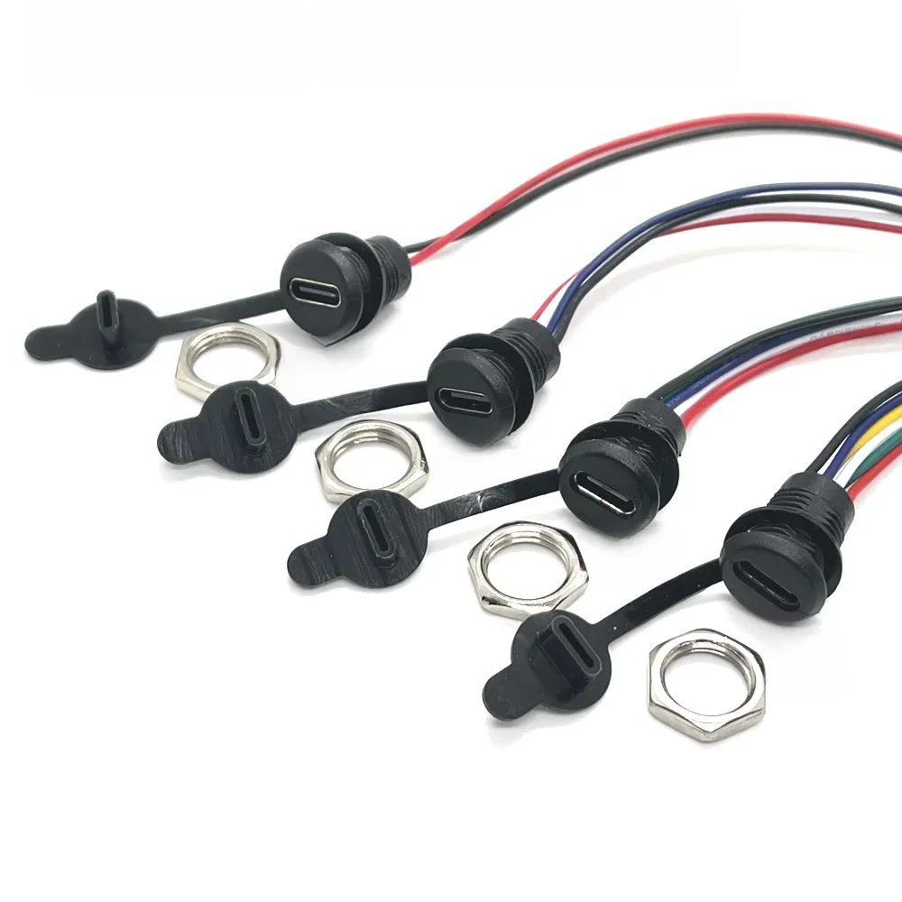 Prise de charge à courant élevé USB-C 2P 4P 5 broches 6 broches, avec écrou PH2.0, plaque de verrouillage à pression, connecteur femelle étanche de Type C