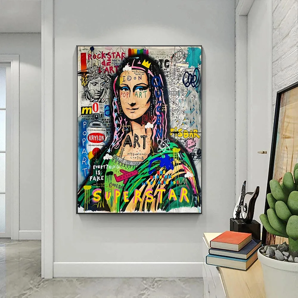 Modern Graffiti Art Mona Lisa Canvas Painting Poster and Prints Superstar Character Street Pop Art Wall Pictures for Home Decor