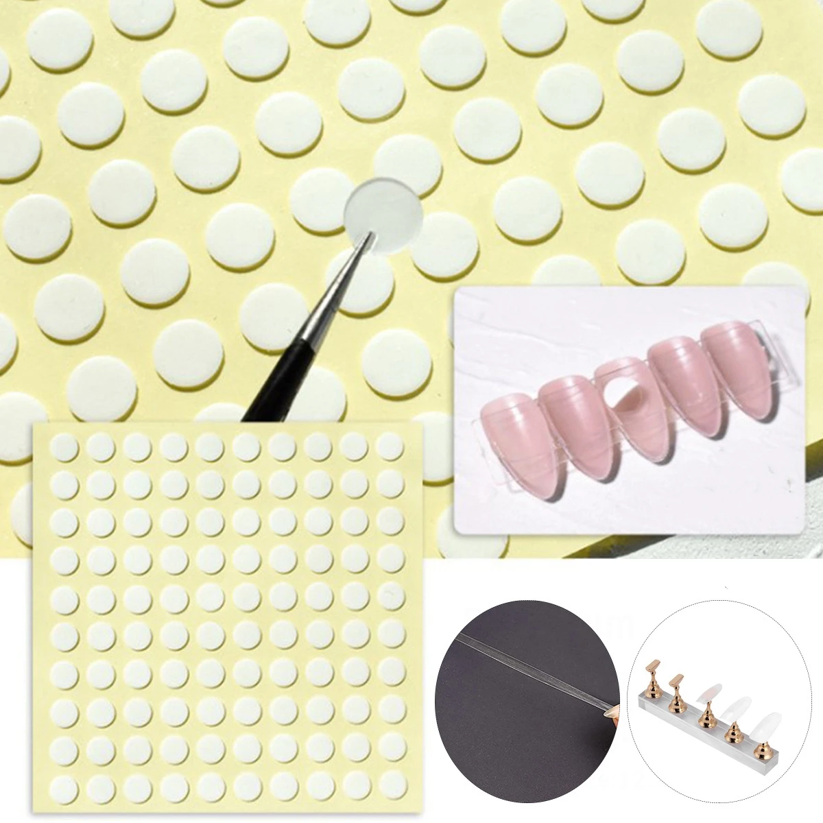 1/2/5/10 Sheets Double-Sided Nail Adhesive Dots – Transparent PET Glue Tabs for False Nail Display, Practice Stands & Training