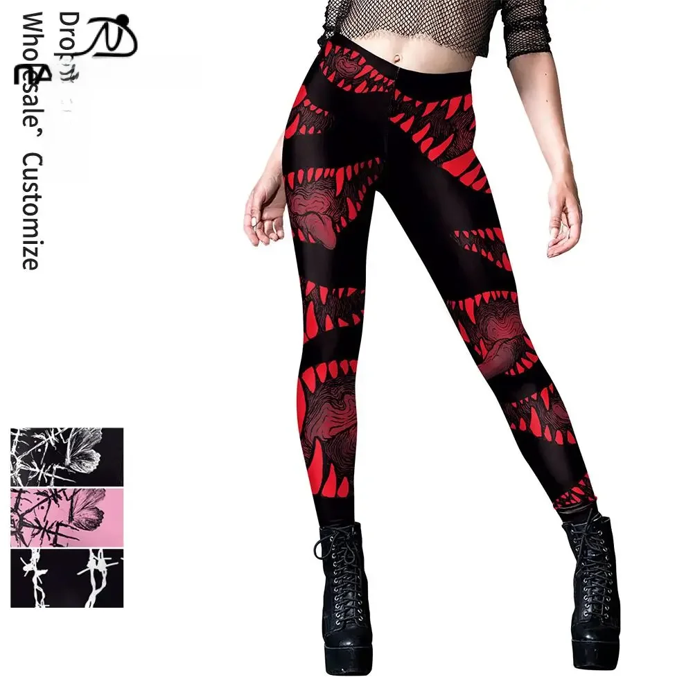NADANBAO kobiety Halloween Cosplay legginsy średnio wysoka talia gotyckie rajstopy elastyczne sportowe spodnie siłownia Fitness spodnie do ćwiczeń seksowny dół — zdjęcie 2
