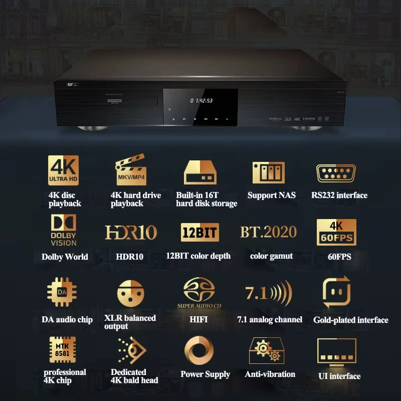 2025 НОВЫЙ GIEC G5800 4K UHD Blu-ray плеер DVD-плеер HD-плеер с отсеком жесткого диска DTS декодирование 12 бит цвет