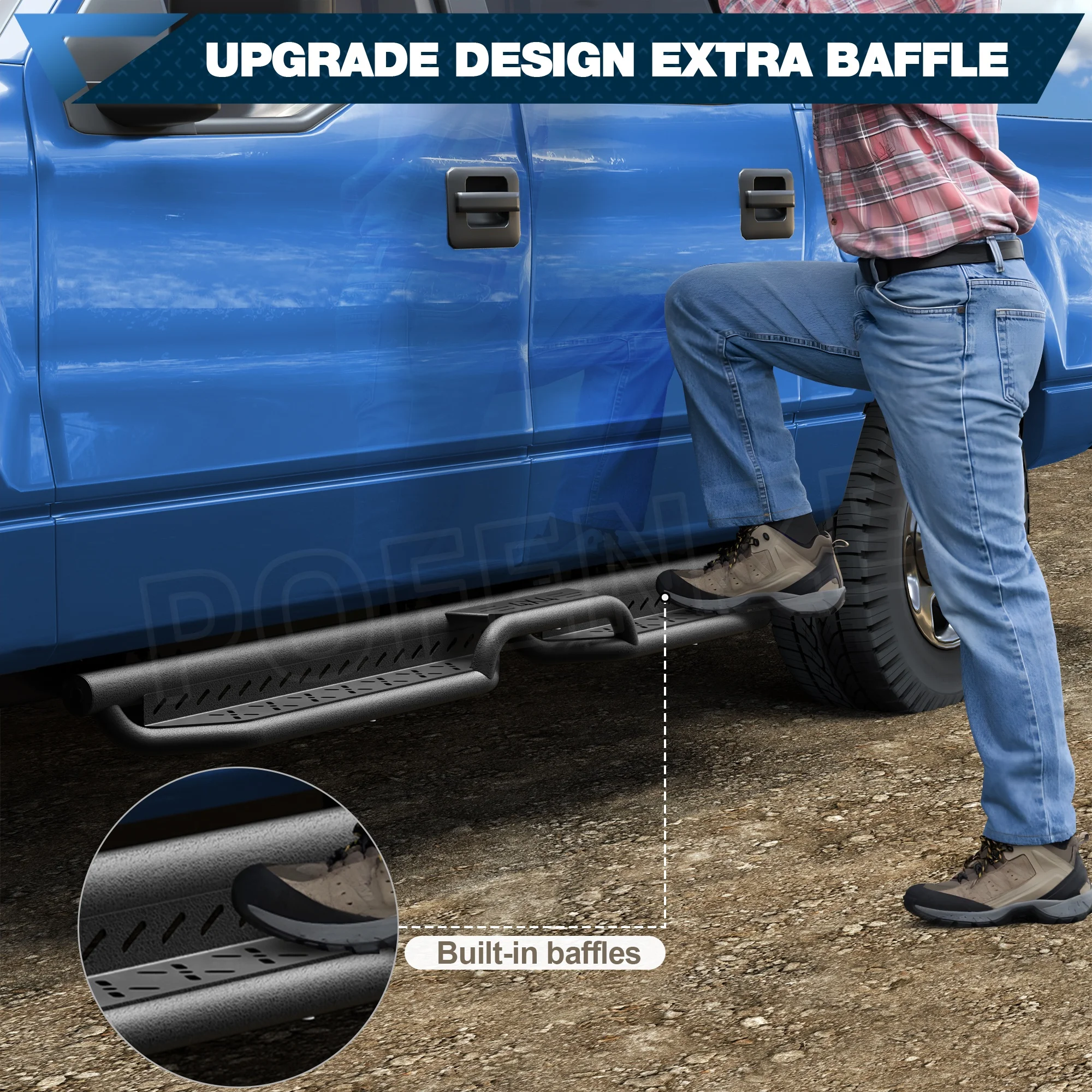 

Ford Running Boards Step Compatible with F-150 2004-2008 Ford F150 Crew Cab (4 Full Size Door), Powder-Coated Black Carbon Steel