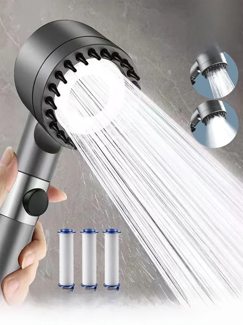 Pommeau de douche haute pression, Spray réglable à 3 modes avec filtre de brosse de Massage, arrêt à une touche, douche de pluie, accessoires de salle de bains