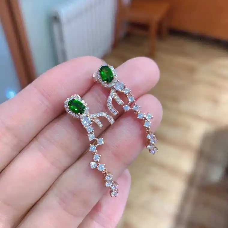 

KJJEAXCMY Boutique Jewelry 925 sterling silver set with natural, pure and impurity free diopside gemstone earrings for women