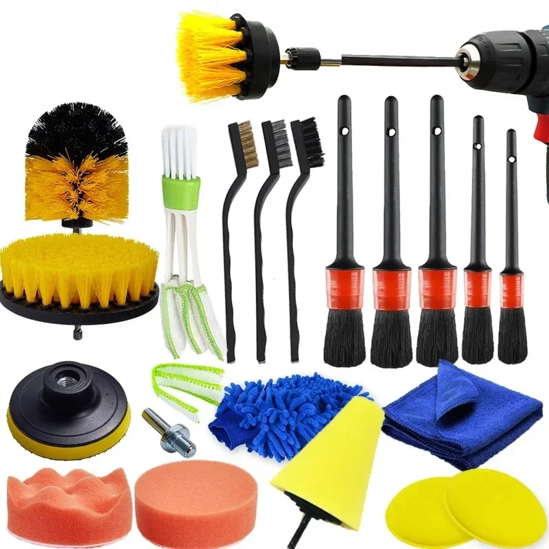 Ensemble de brosses de détail, épurateur électrique, brosses de forage, tampons de polissage de voiture, brosse de nettoyage de voiture pour évents d'air de voiture, outils de nettoyage de la