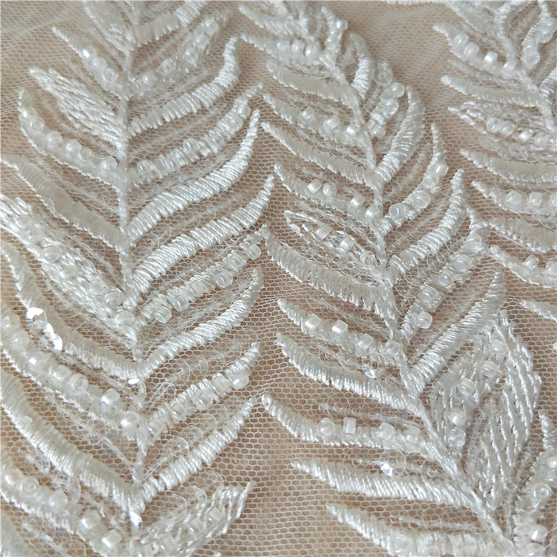 DIY Leaf beading sequins luxury lace embroidery fabric wedding dress veil clothing fabric