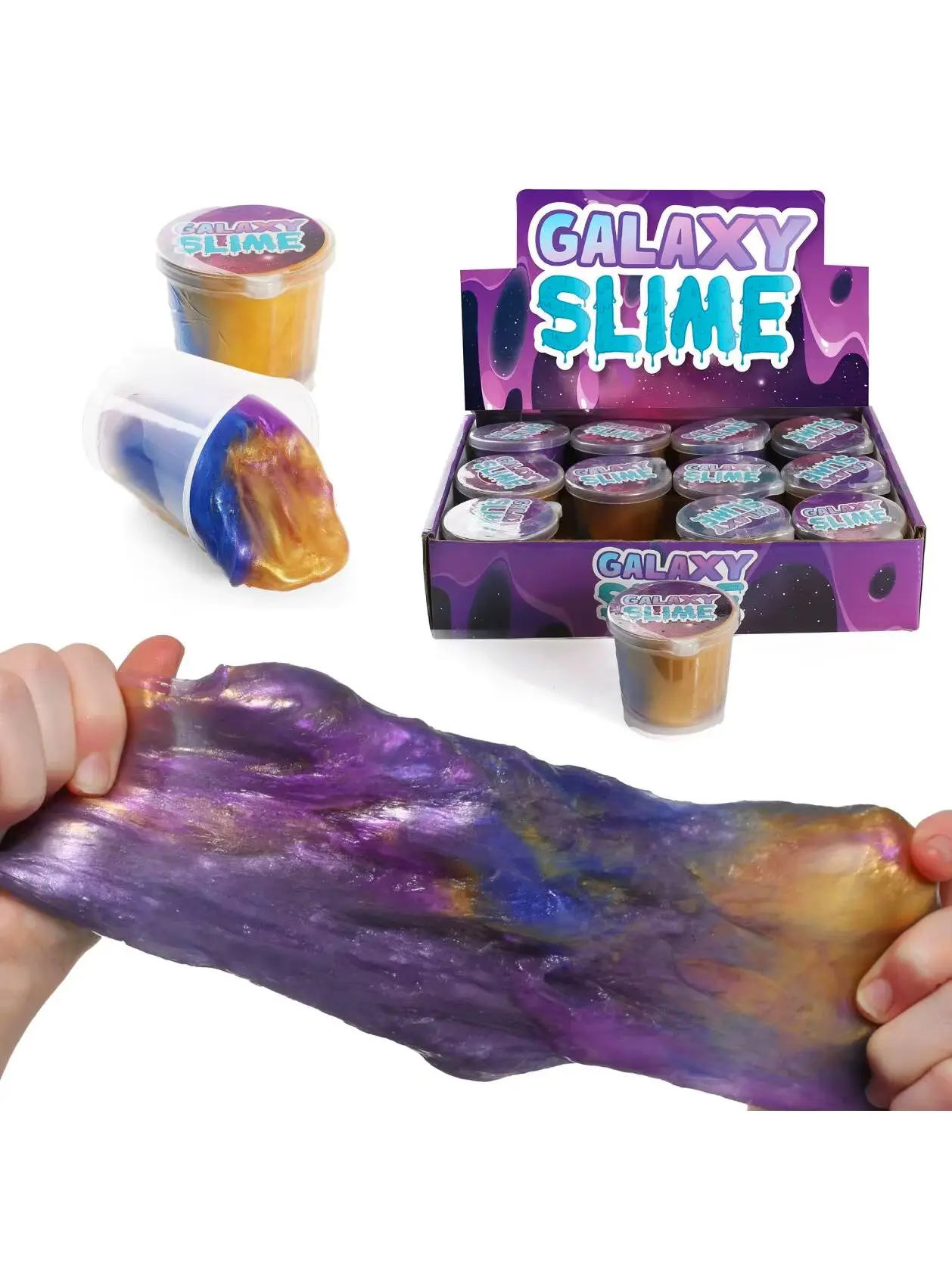 Pack of 3 Galaxy Slime - 6cm x 4.8cm Tub of Two-Tone Slime - Kids Squishy Fun Christmas Stocking Filler Childs Party Bag Filler