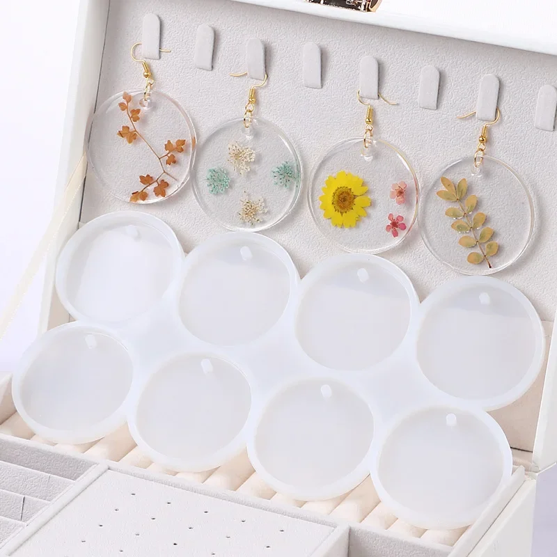 8/12 pièces pendentifs ovales ronds moule en résine bricolage cristal époxy boucle d'oreille breloques moule en Silicone pour la fabrication de bijoux porte-clés étiquette moulage