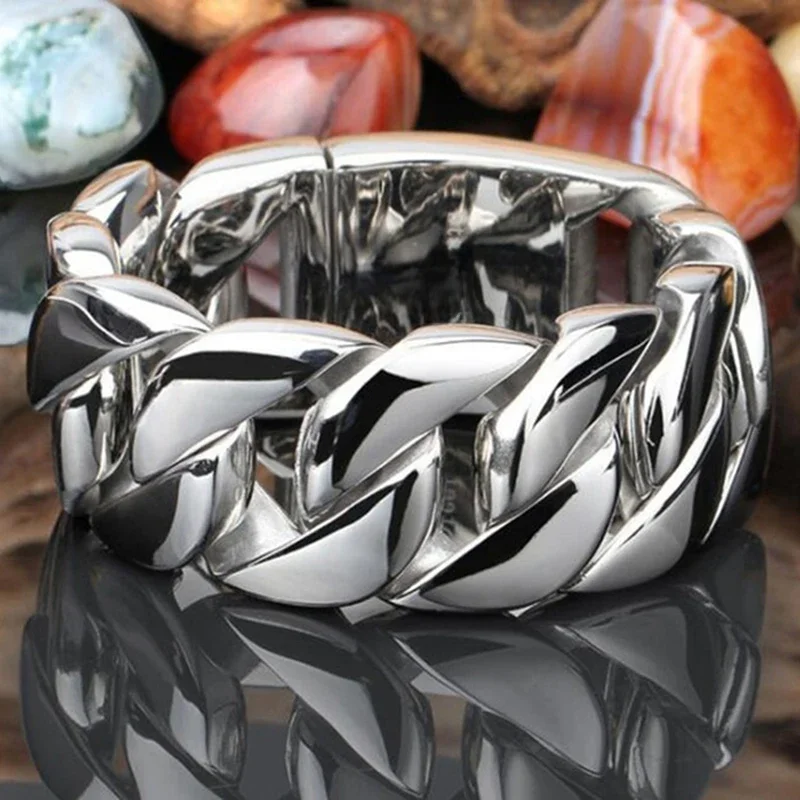 AliExpress Qiaonitu 20/26/31MM 316L Stainless Steel Curb Cuban Bracelet Huge Heavy Silver Color Tone Jewelry Mens Women Biker Bike Chain Bracelets