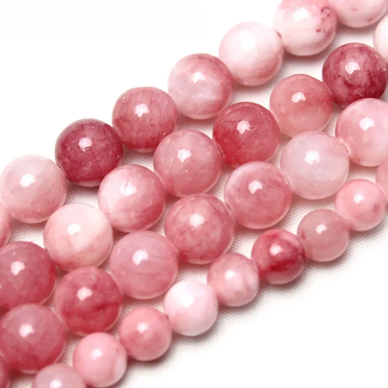 Kamień naturalny różowy biały perski jadeit okrągłe luźne koraliki 6/8/10mm do tworzenia biżuterii DIY rzemieślnicza bransoletka naszyjnik 15'' Strand — zdjęcie 2
