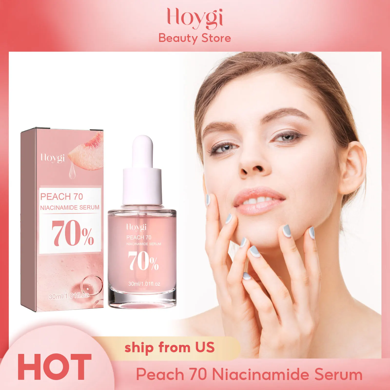 Hoygi Peach 70% Niacinamide Essence Moisturizing Firming Pores Facial Skin Care 30ml Beauty Products Brightening Hydrating Serum