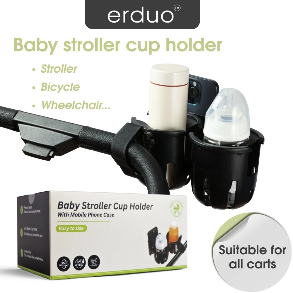Erduo Baby Kinderwagen Zubehör Kinderwagen Rollstuhl Fahrrad Trinkbecher Flaschenhalter Doppel Handy Kaffeehalter für Warenkorb