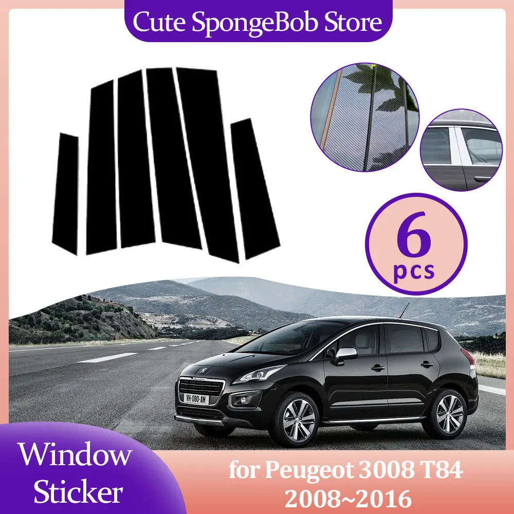 

Car Door Window Trim Cover for Peugeot 3008 T84 2008~2016 2009 Carbon Fiber Black Chrome Sticker Pillar Posts Decal Accessories