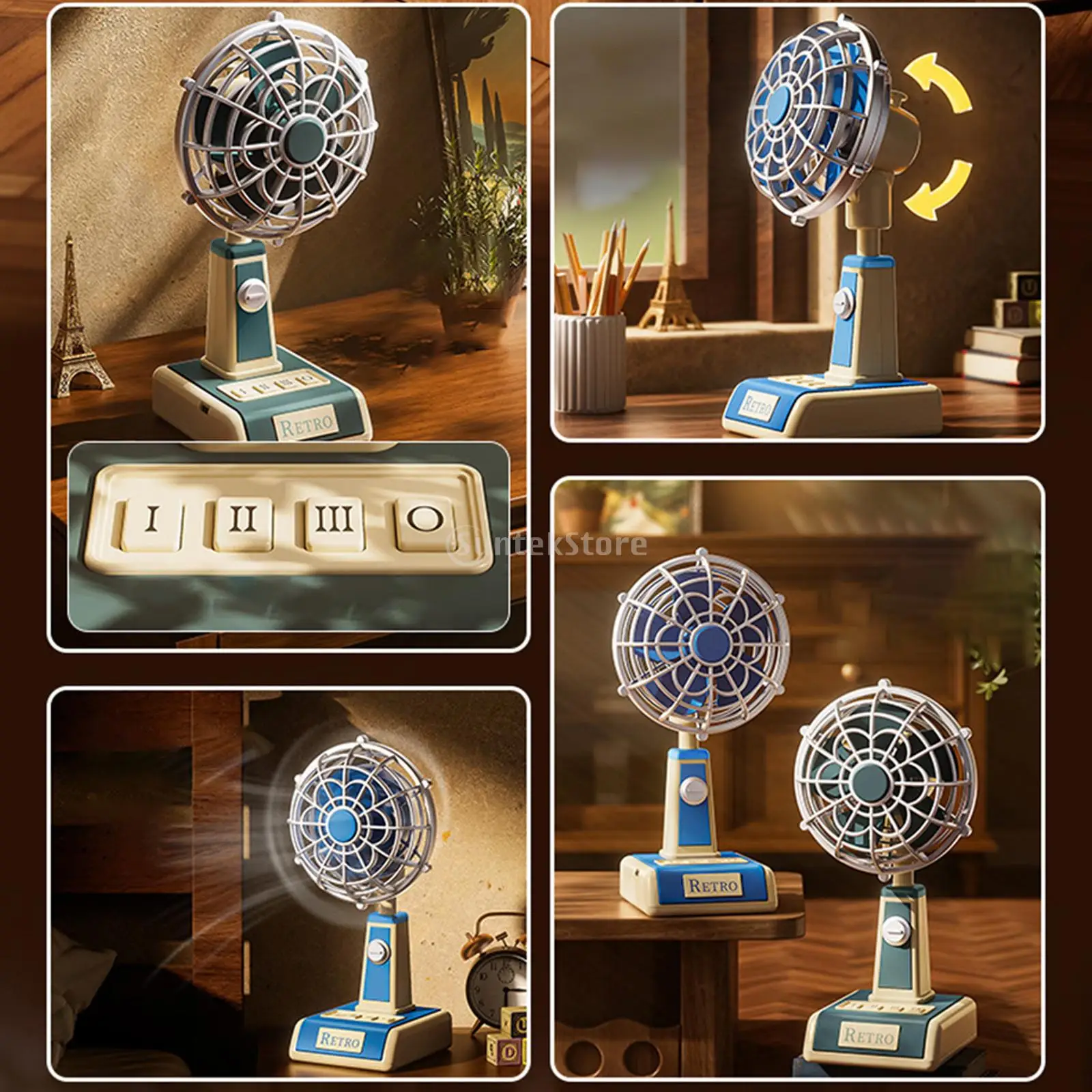 Summer USB Charging Handheld Fan Quiet Portable Tabletop Vintage Personal Mini Fan for Office Home Outdoor Travel School Use