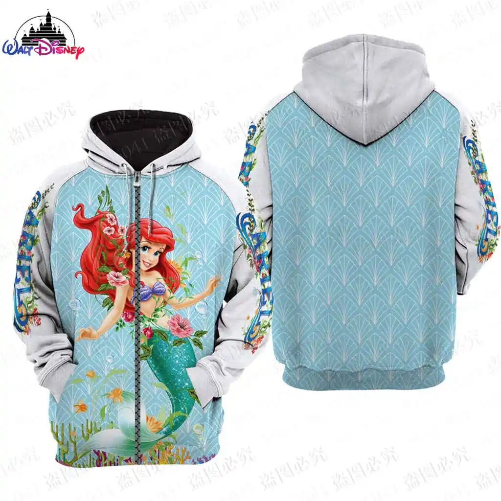 The Little Mermaid cartoon Christmas men women 3D Print High quality Fleece Zipper/ Hoodies parent-child clothing Pullover Tops