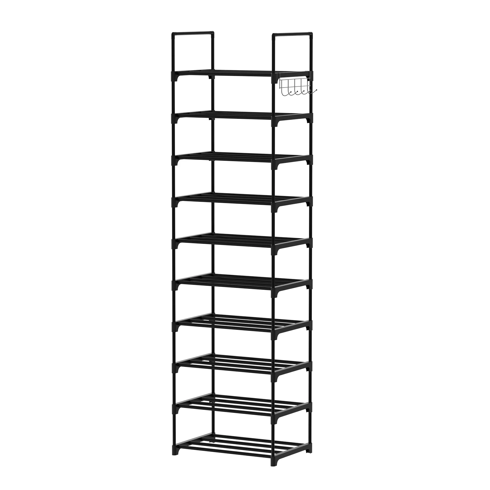 10-lagiges Schuhregal aus Metall-zusätzliche Haken, Schuhablage und veredelungsregal, kostenloses kombinationsdesign, Metallrahmen, platzsparender Typ, geeignet für Umkleideräume,foyers-43×30×175 cm,