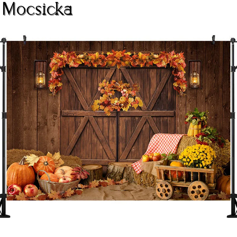 Rustic Fall Thanksgiving Backdrop Kids Birthday Cake Smash Photography Background Autumn Harvest Pumpkin Photoshoot Photo Props