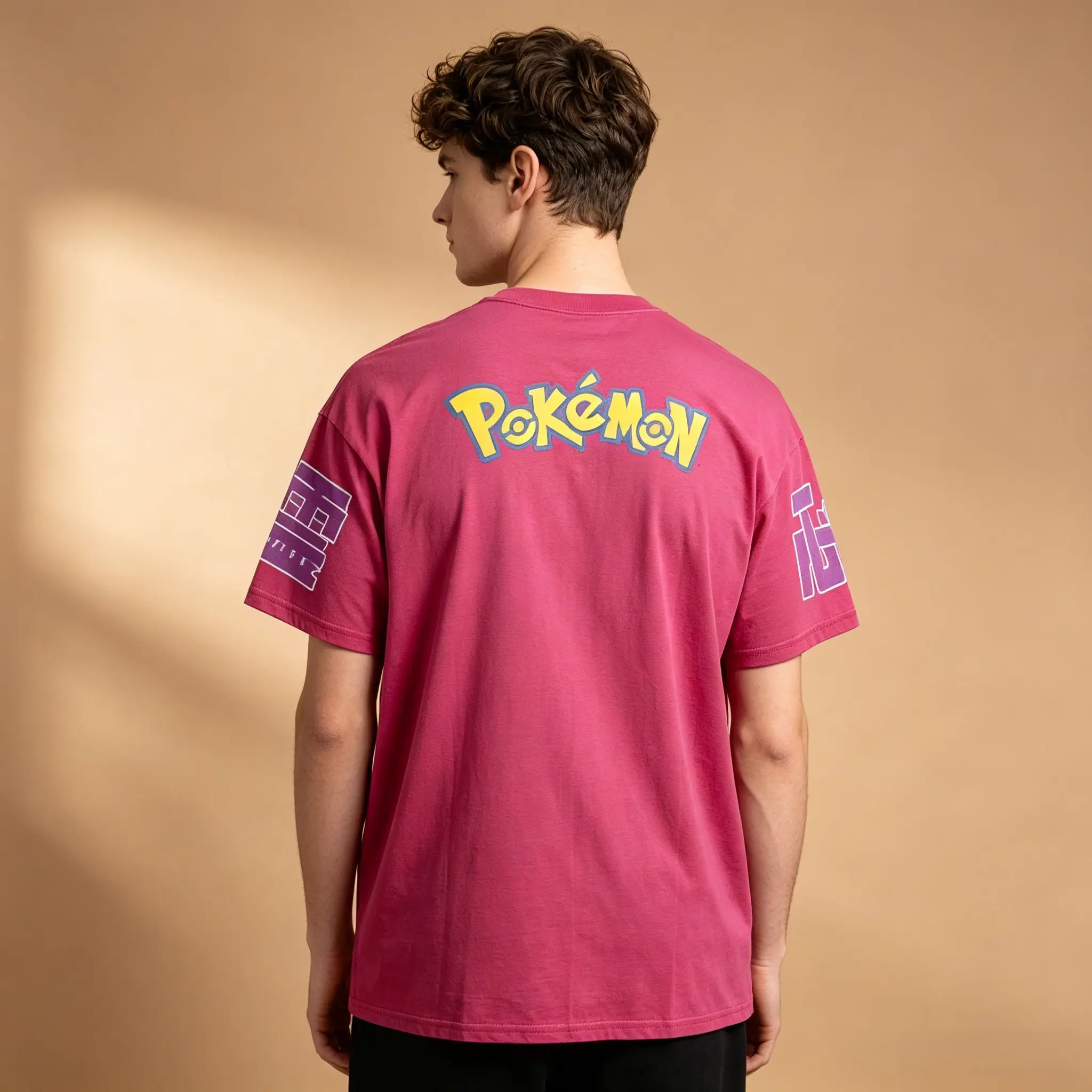 Men's Vintage Anime T-Shirt, Pokemon Mew Psychic Type Retro Grid Manga Poster Print Casual Red Short Sleeve Otaku Top view 2