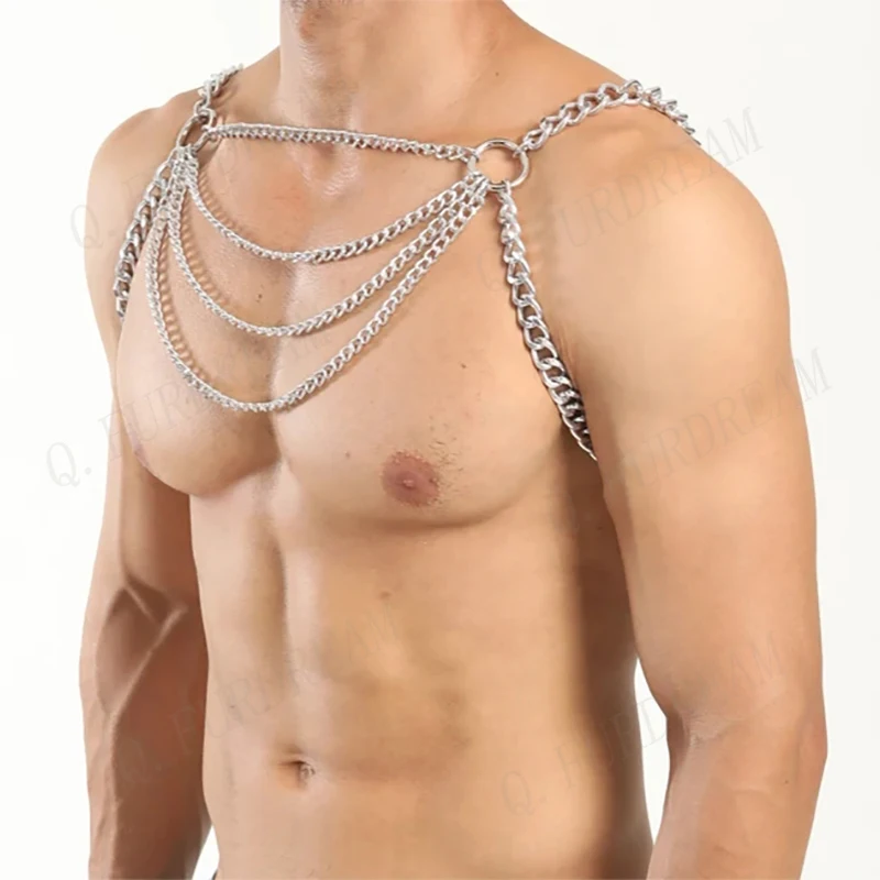 Men's Sexy Body Chain Bikini Bra Ring Chest Chain Nightclub Festival Rave Costume Goth Punk Back Accessories