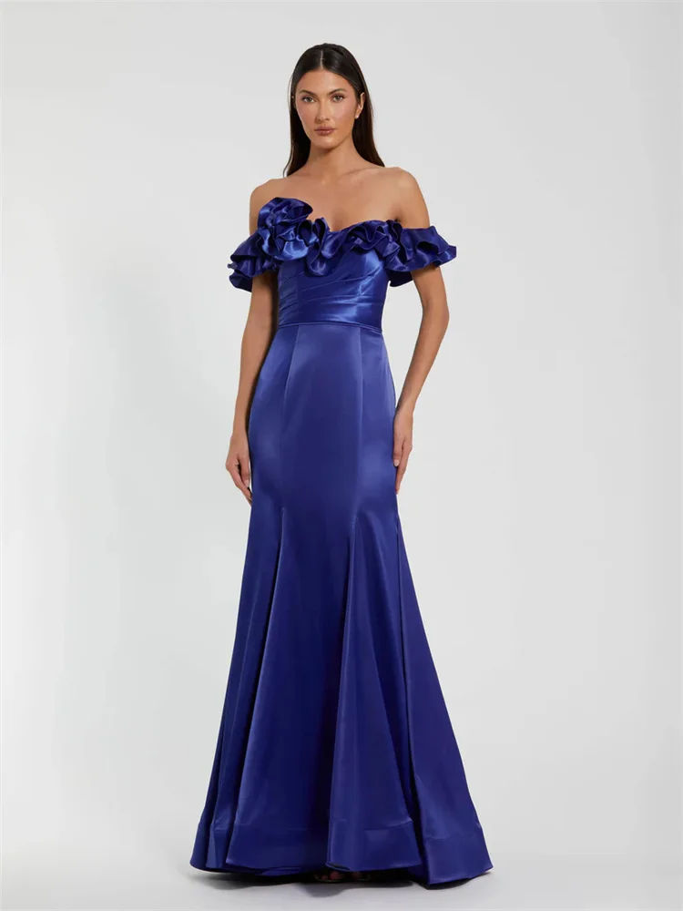 Customized Exquisite  Satin Ruffle Pleated Off-shoulder Mermaid Dress Sleeveless Tube Top Ruffled Pleated Top Backless Dress