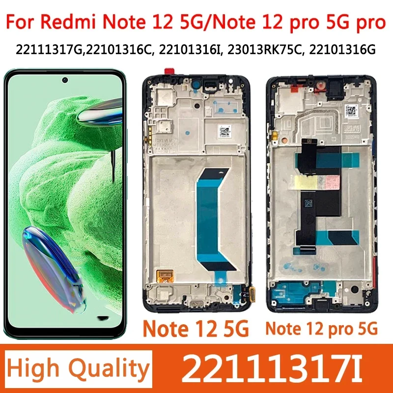 Amoled For Xiaomi Redmi Note 12 5G LCD 22111317I Display Screen Touch Panel Digitizer For Redmi Note 12 Pro 5G 22101316C LCD