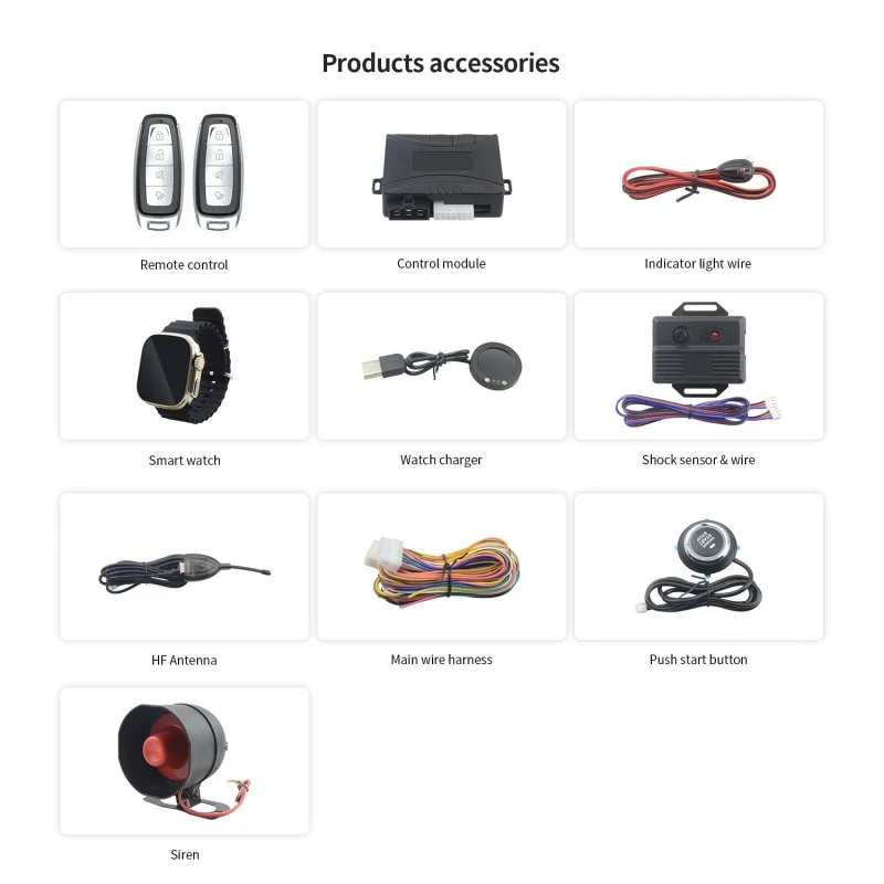 EASYGUARD Smartphone APP & Smart Watch Car Alarm System Remote Starter with Passive Keyless Entry Start Button & Shock Sensor