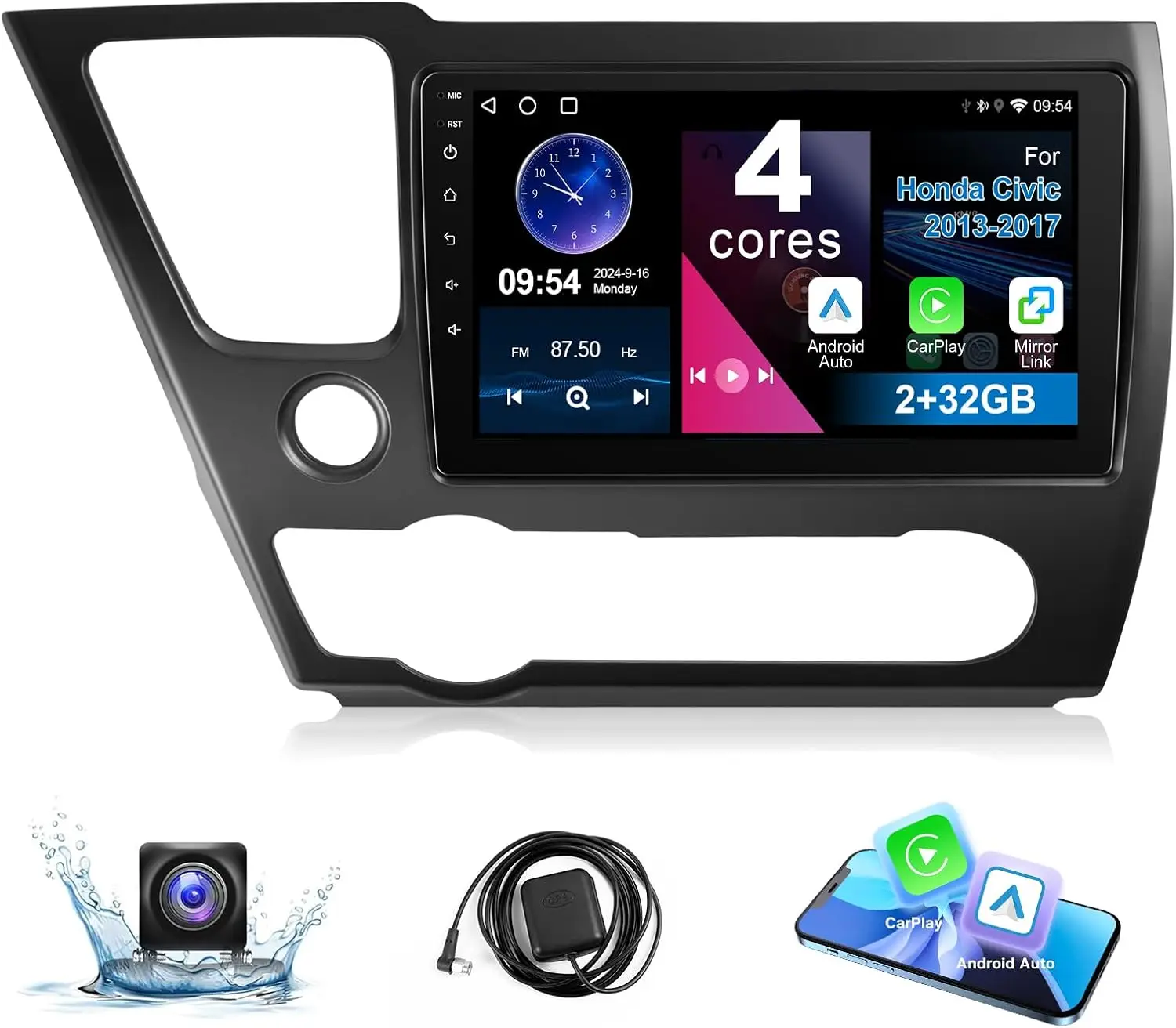 Pantalla táctil de 9 pulgadas para Honda Civic 2013-2017 estéreo Android Radio WiFi GPS navegación cámara trasera FM reproductor Multimedia unidad central