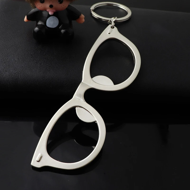 Creative Glasses Shape Bottle Opener Keychain Portable Metal Beer Opener