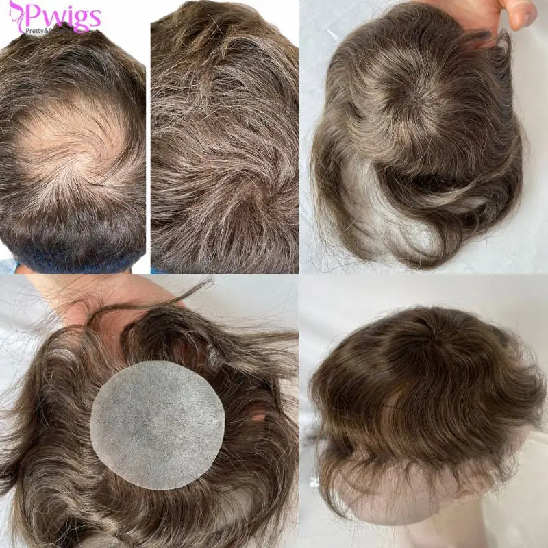 

Pwigs 4 Color Thin Skin PU Bald Spot European Hair Patches Toupee For Men 8cm X 8cm Hair Piece Glue On Hair Replacement System