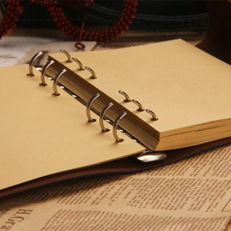 A6/A7 PU Binder Journal 6 Ring Binder Notebook with Rope Refillable Binder Memo Book Travel Diary Office School Supplies