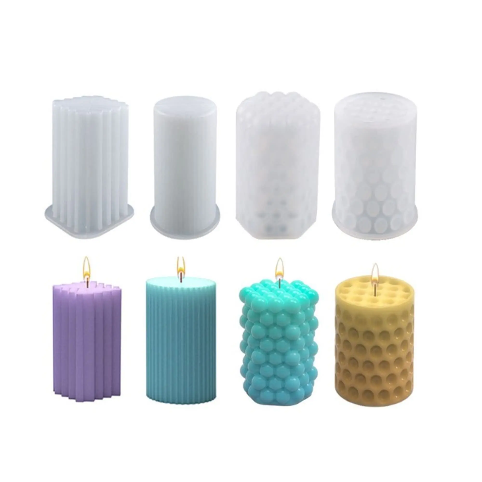 

4pcs Cylinder Candle Molds,3D Bubble Candle Molds Super Easy to Demold Pillar Silicone Molds forDIY Handmade Soap, Candle