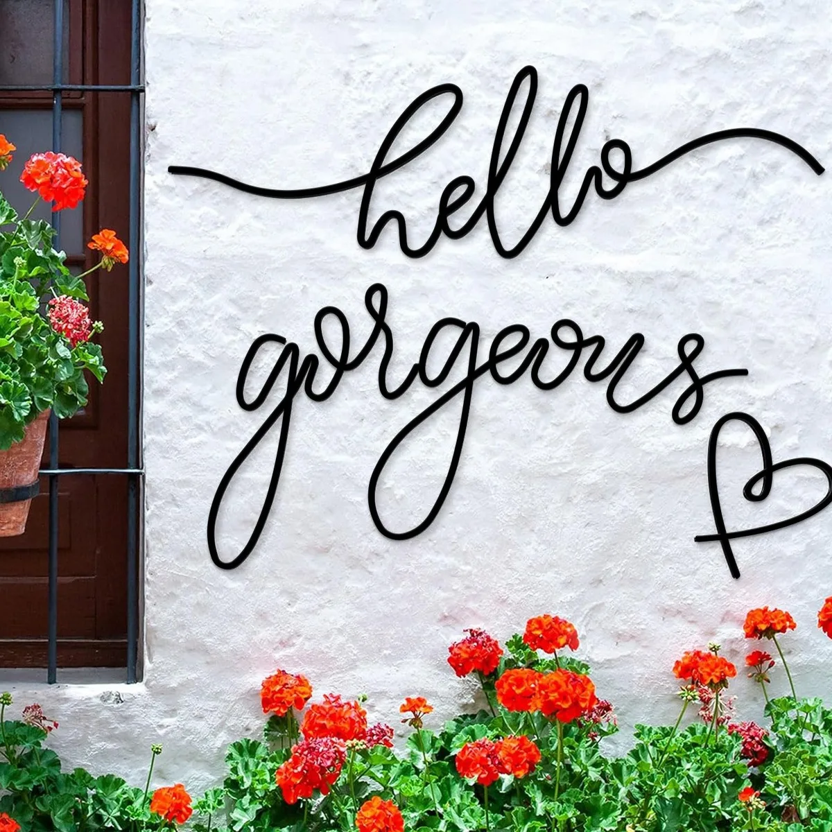 Hello Gorgeous Metal Wall Sign 3pc Cursive Heart Letter Decor Bedroom Bathroom