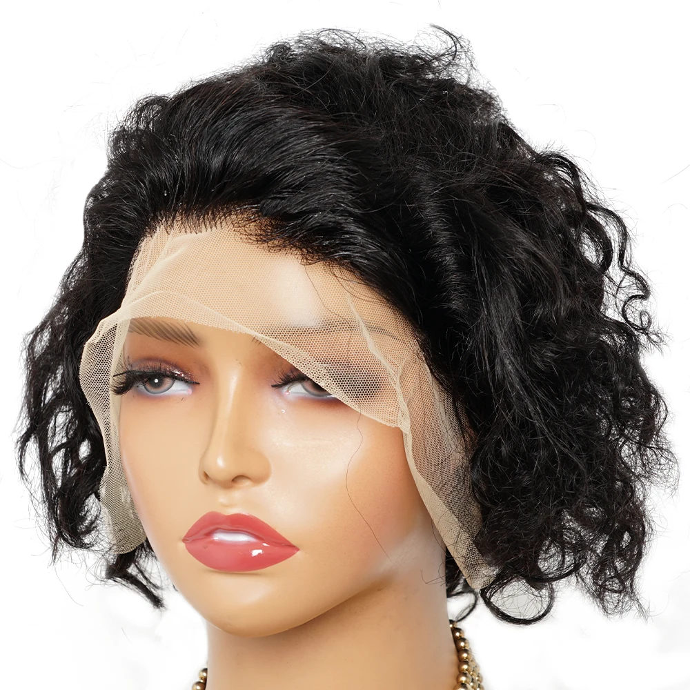 Curto Curly Pixie Cut Wig para Mulheres Negras, Lace Front Perucas de Cabelo Humano, Brasileiro, Bob, 13x1, 13x4