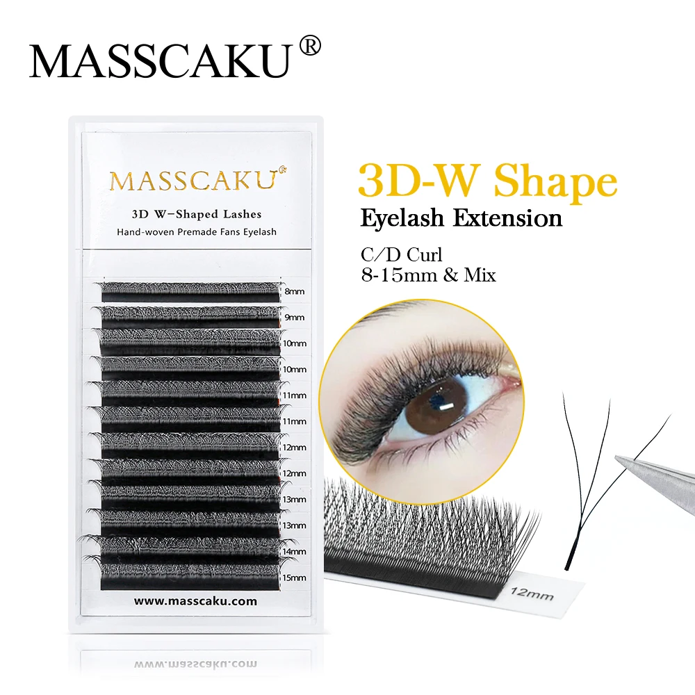 MASSCAKU 5D W forma Blister prefabricado Fans extensiones de pestañas súper suave W diseño volumen pestañas naturales Flase maquillaje de pestañas