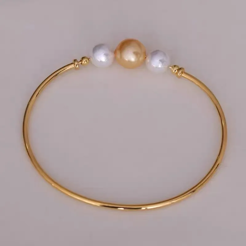 

MADALENA SARARA Fashion Three Fresahwater Pearl Bracelet S925 Bangle Trendy