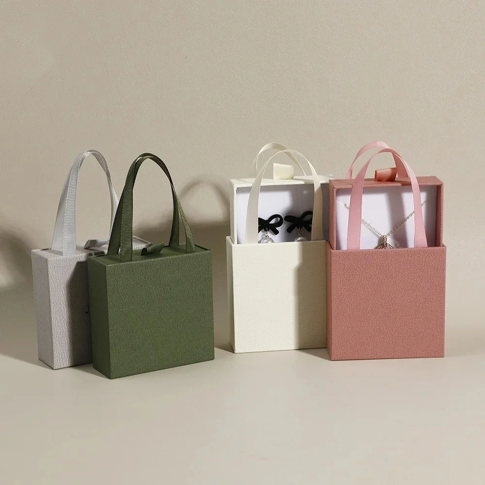 MELOPTS-Boîte à bijoux portable avec poignée, éponge, bague, boucles d'oreilles, collier, coffret cadeau d'évaluation, boîte d'emballage de bijoux de mariage