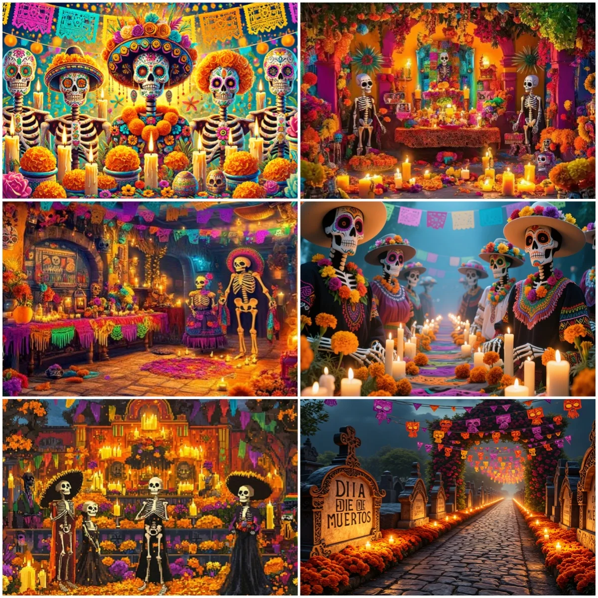 Hintergrund zum Thema Tag der Toten, mexikanische Fiesta, Día de los Muertos, Party-Dekoration, Hintergrund, Fotografie-Requisiten, Banner-Zubehör