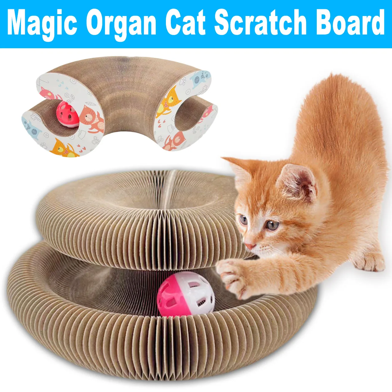 

Magic Organ Cat Scratch Board Cat Toy with Bell Cat Grinding Claw Cat Climbing Frame Round Corrugated Cat Litter Cat Scratch Toy