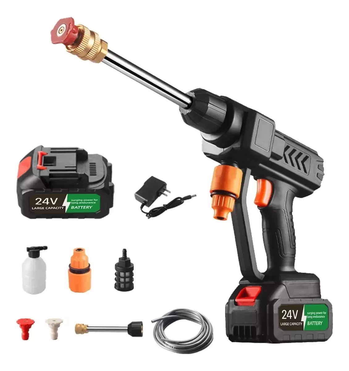 Lavadora de presión eléctrica portátil - Pistola inalámbrica con 1 baterías, cargador de coche, herramientas, lavadora de alta presión para automóviles y más - Acabado exterior de acero inoxidable, material de plástico