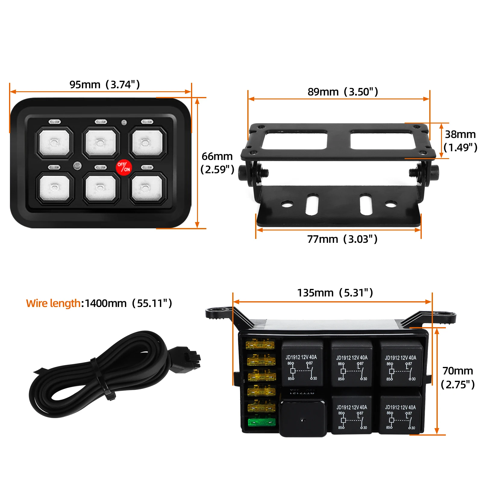 6 Gangs Universal LED Switch Panel 12V Light On-Off Control Relays System Slim Electronic Relay System for SUV Boat Caravan