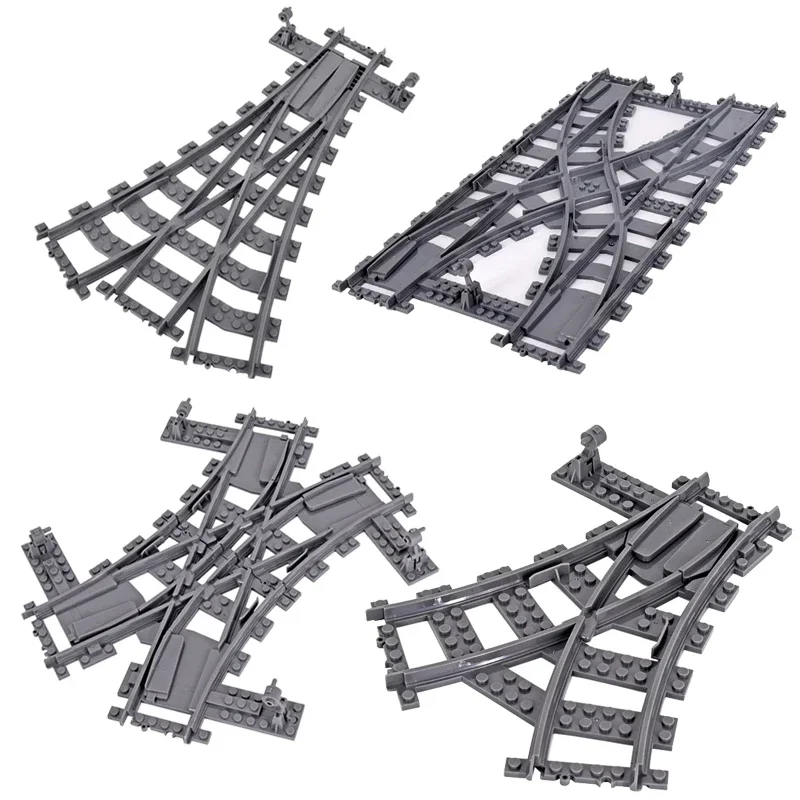 Stad Treinen Links en Rechts Punten Flexibele Schakelaar Spoorwegovergang Tracks Rails Gevorkte Rechte Gebogen Bouwsteen Bakstenen Speelgoed - afbeelding 2