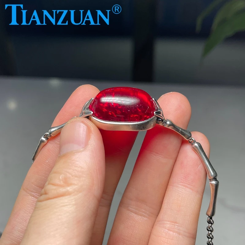 Simulation Ruby 18x25mm 45ct 925 Silver Color Fashion Bangle Jewelry with Inclusions Corundum Jewelry for Women Bracelets Gifts